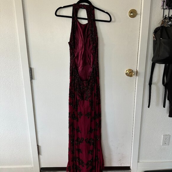 Scala Maroon Beaded Backless Dress - Picture 4 of 8